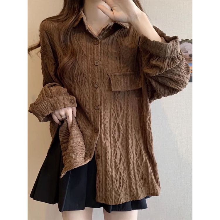 Áo Sơ Mi Dài Tay Chống Nắng Thiết Kế Đục Lỗ Phong Cách Pháp Thời Trang Mùa Hè