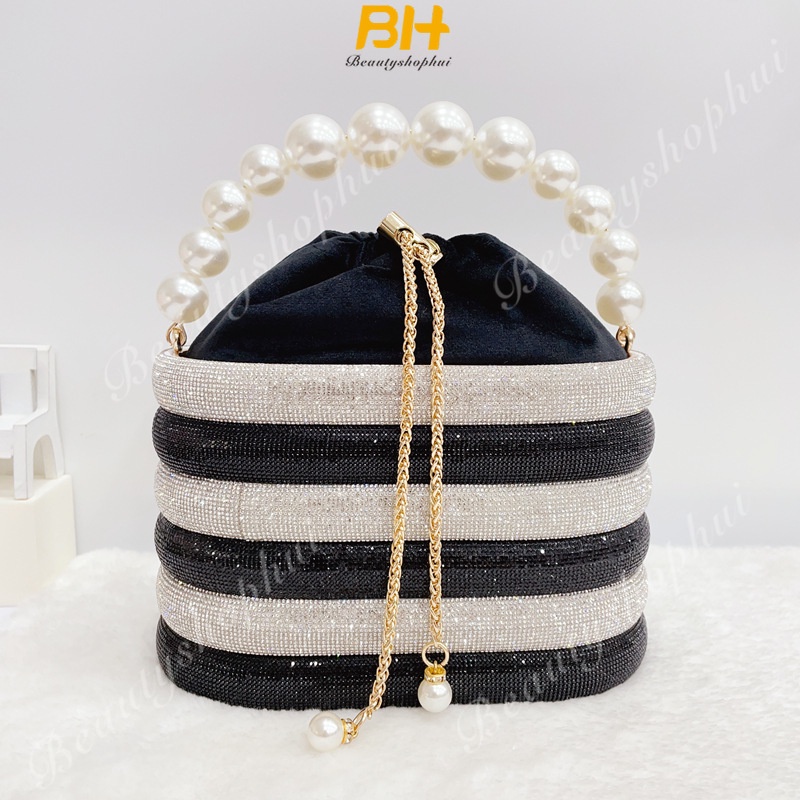Túi nữ mới ngọc trai cầm tay wave shining rhinestone elegant dinner bag túi đeo chéo đa năng cho nữ