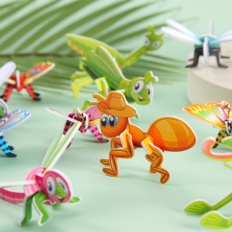 10 cái phim hoạt hình dễ thương kiến chuồn chuồn bướm mô hình đồ chơi xếp hình thủ công / trẻ giai đoạn sớm phát triển trí tuệ lắp ráp đồ chơi côn trùng