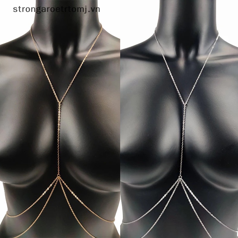 Strongaroetrtomj sexy chest chain bikini female body belly chains for women cross waist chains.