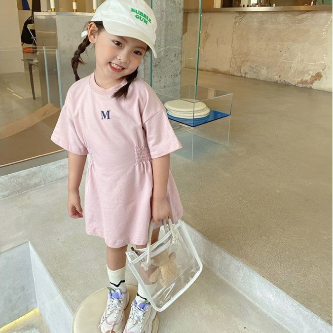 Đầm Tay Ngắn Màu Trơn Phong Cách Hàn Quốc Thời Trang Mùa Hè Xinh Xắn Cho Bé Gái