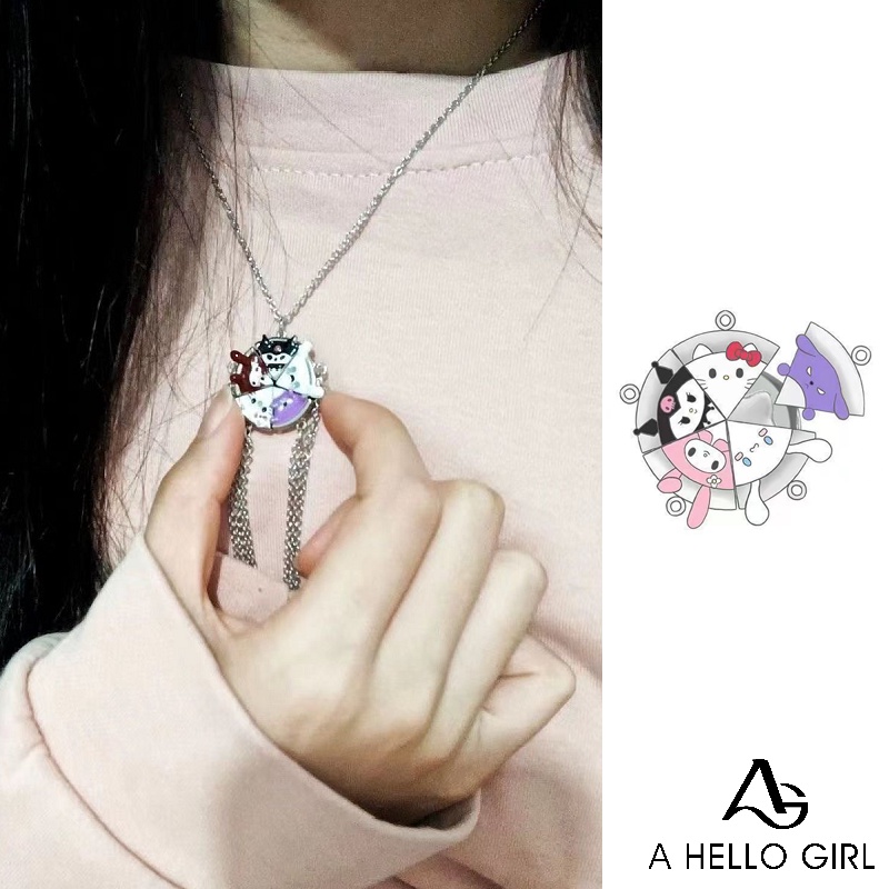 Ahellogirl 5 cái sanrio vòng cổ từ tính phim hoạt hình động vật mặt dây chuyền câu đố bạn gái bộ vòng cổ