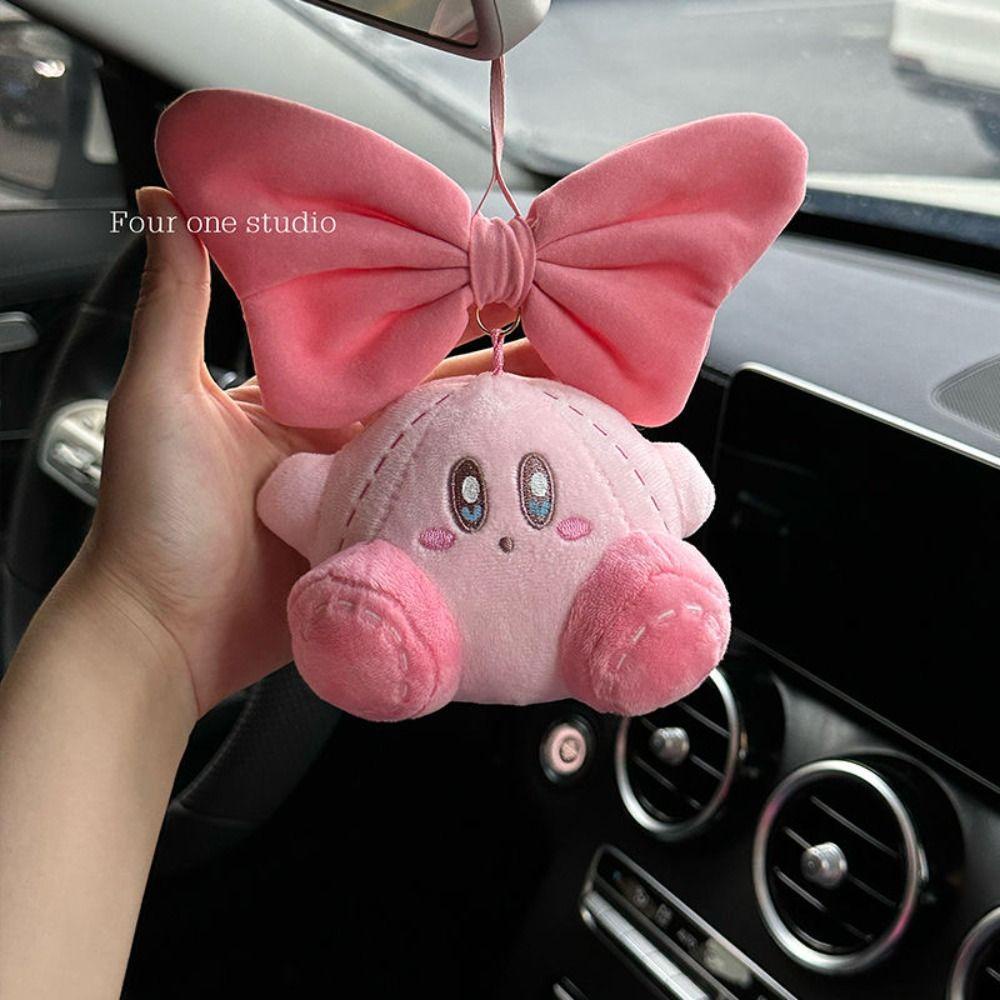 Mặt dây chuyền kirby ngôi sao shanhai, móc khóa sang trọng kirby's dream land kirby sang trọng, ngôi sao mềm dễ thương kirby pink bow car ornament