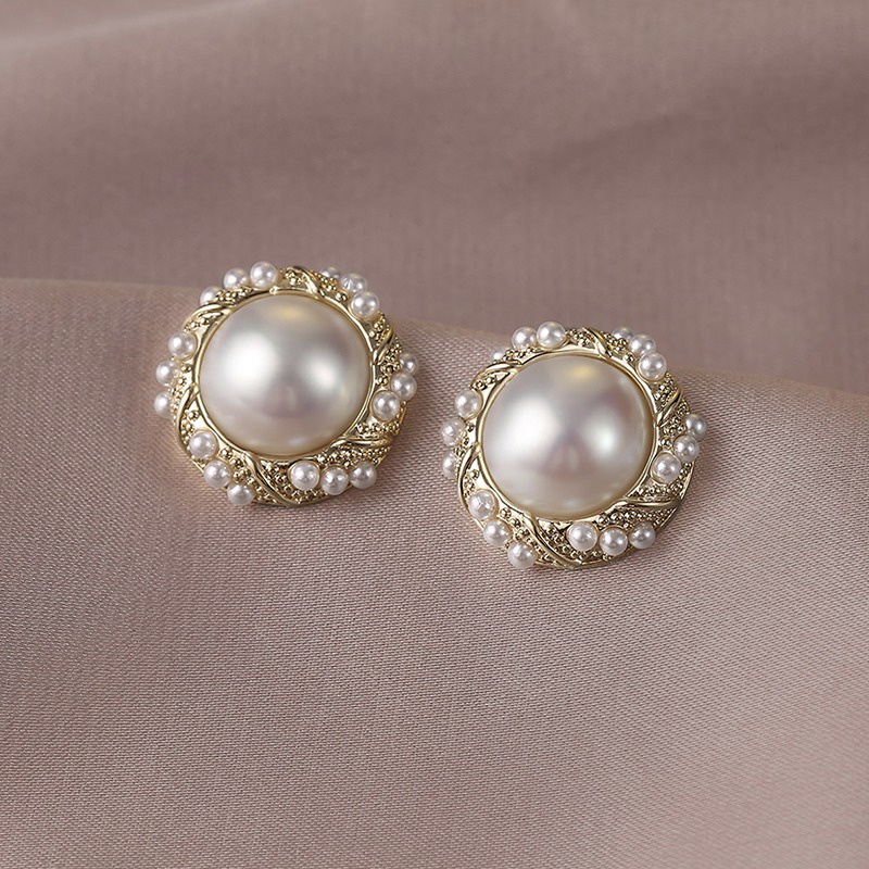 Khuyên Tai Tròn Đính Ngọc Trai Phong Cách Hong Kong Thời Trang Cao Cấp