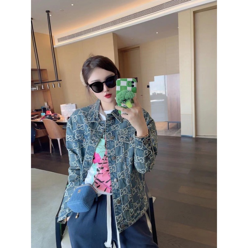 ❤️❤️Sn sàng & sn sàng❤️❤️ Gucc *** denim jacket nam thêu jeans wear ladies long-sleeved couples top