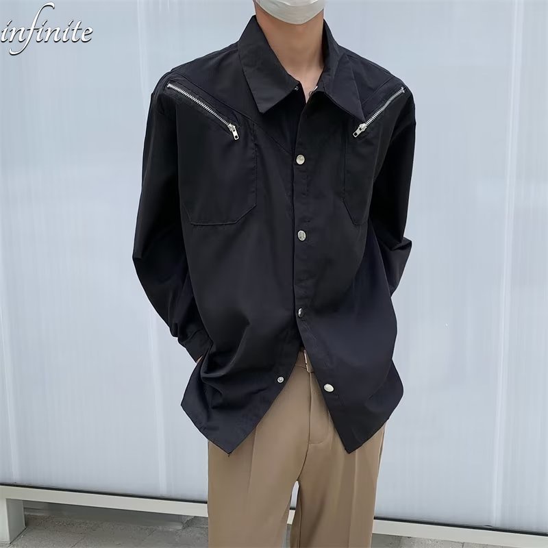 Áo sơ mi nam thời trang thiết kế niche sense tops loose casual all-match veel áo sơ mi dài-tay