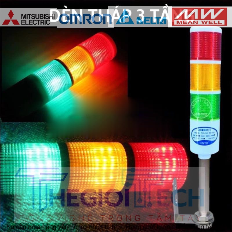 Đèn tháp 2 tầng có còi sáng liên tục, nhấp nháy, Đèn LED 12V 24V 220V, 2 màu, 3 màu đỏ xanh vàng - 24VDC