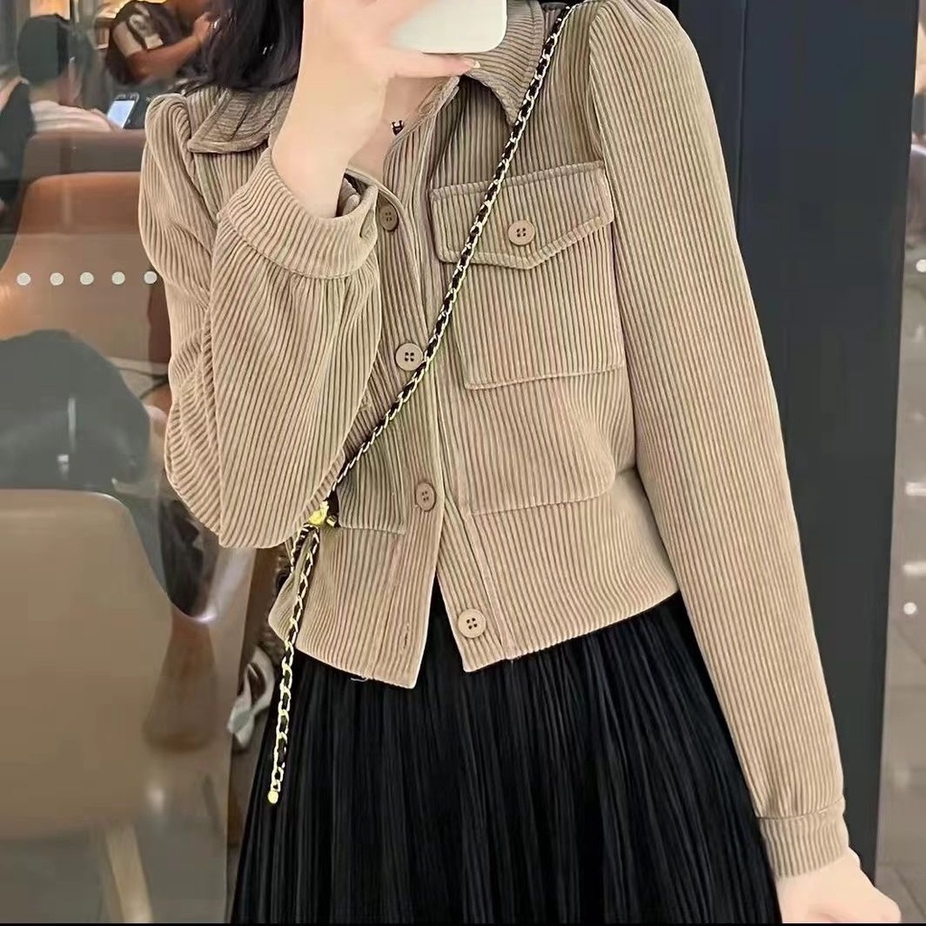 Autumn new style corduroy long-sleeved shirt women fashion all-match retro top