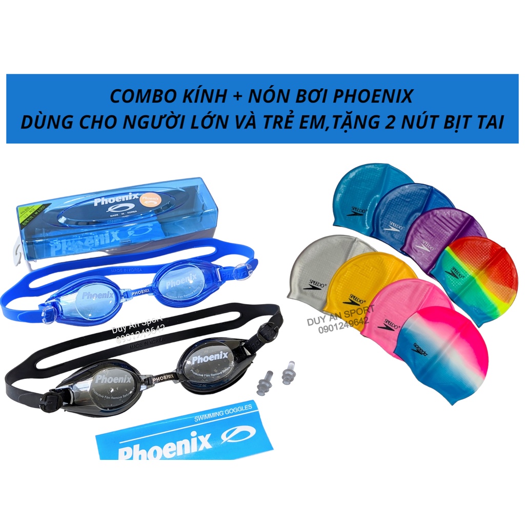 COMBO Kính Bơi + Nón Bơi Mũ Bơi Phoenix Cao Cấp Người Lớn Và Trẻ Em