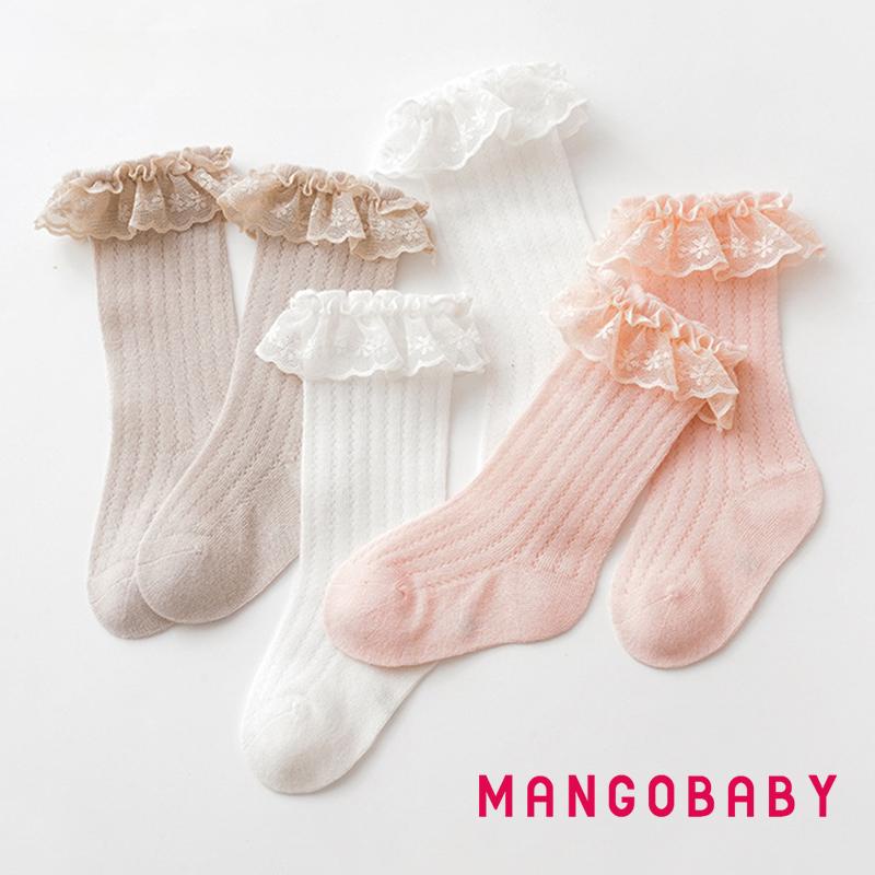 Mgg-baby girl knee vớ cao mềm mại diềm dài vớ ren thoáng khí cho trẻ sơ sinh