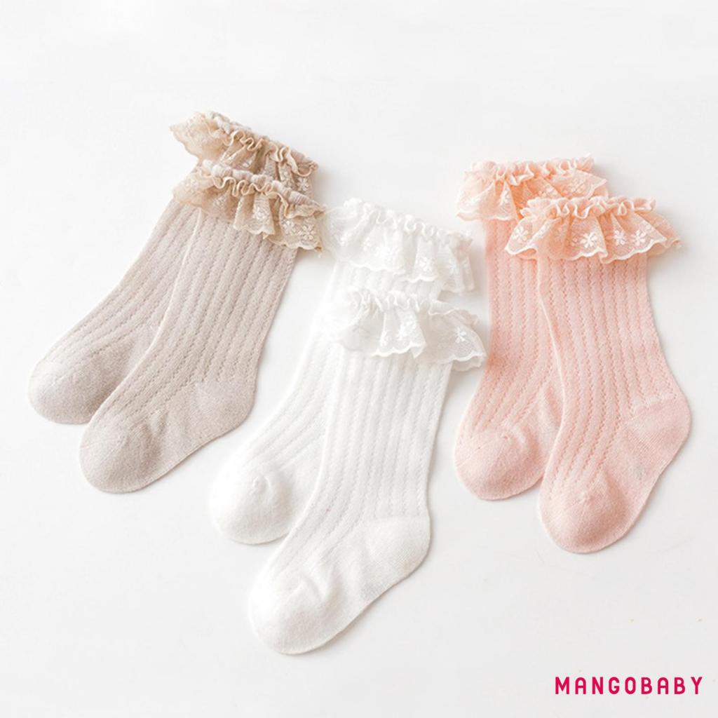 Mgg-baby girl knee vớ cao mềm mại diềm dài vớ ren thoáng khí cho trẻ sơ sinh