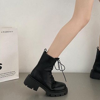 Đen Giày Bốt martin Nữ Cổ Cao Thời Trang Cá Tính