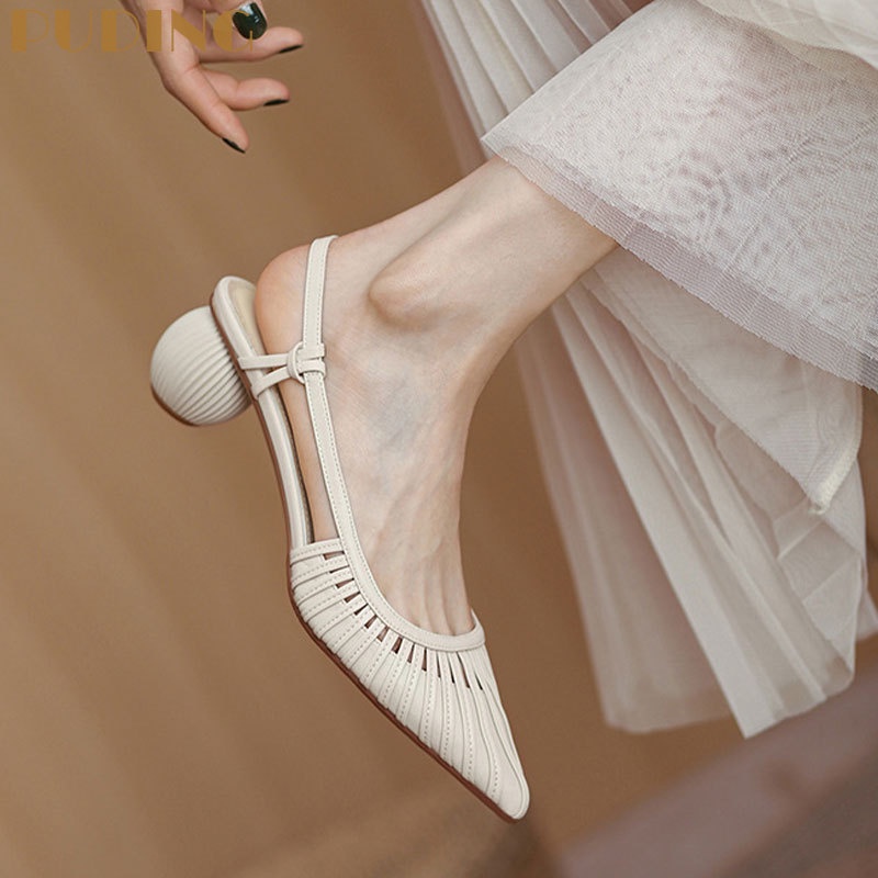 (4.5cm).Dép nơ-toe thời trang nữ. Gót nhọn mới cho mùa hè 2023. Giày nữ đế rỗng mid-heel của pháp.