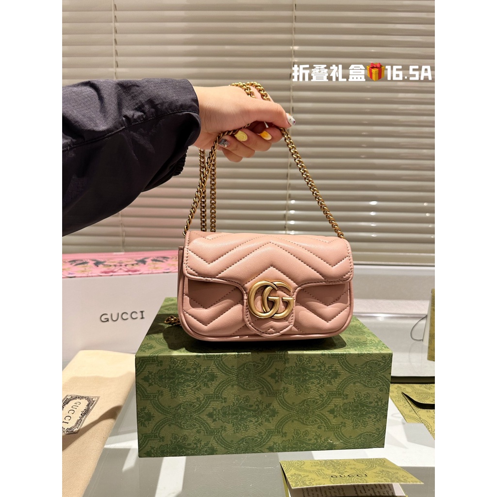 G marmont (16,5cm) túi nữ da bò chuỗi messenger túi đeo vai thời trang cổ điển (có hộp)
