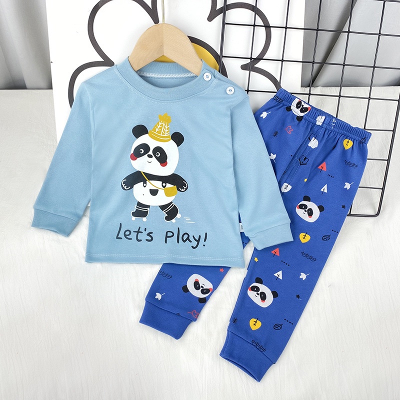 Bộ Đồ Ngủ Tay Dài Chất cotton Phong Cách Hàn Quốc Thời Trang Thu Đông Xinh Xắn Cho Bé Gái 60-140cm