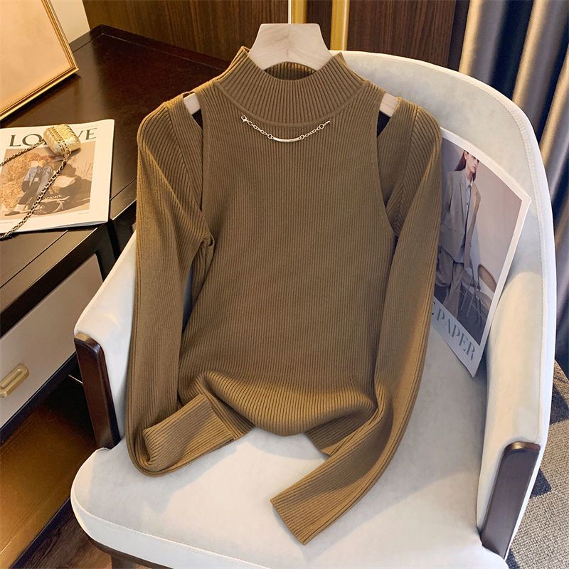 Áo sweater Dệt Kim Tay Dài Khoét Lỗ Phối Dây Xích Kiểu Phương Tây Thời Trang Thu Đông 2023 Cho Bạn Gái