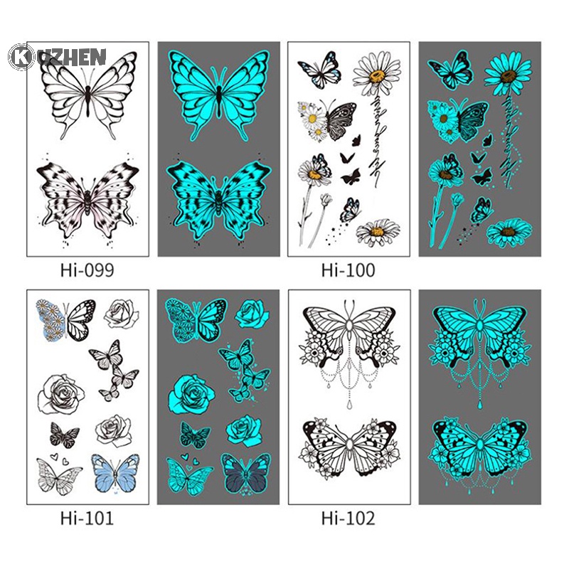Kuzhen bướm nightglow hình xăm tạm thời phụ nữ nghệ thuật cơ thể paing cánh tay hình xăm sticker hot