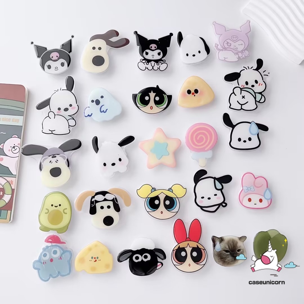 Thời trang mèo mát mẻ pochacco dễ thương cinnamoroll the super girls giá đỡ điện thoại phim hoạt hình hoa bướm điện thoại vòng đeo tay hỗ trợ nơ đầy màu sắc giá đỡ kitten puppy giá đỡ có thể gập lại đa năng