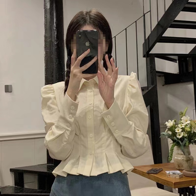 Linki Áo Sơ Mi Tay Dài Màu Trơn Phong Cách retro Dành Cho Nữ