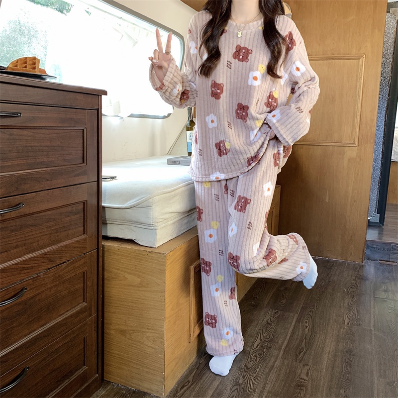 Autumn and Winter new cartoon warm coral fleece pajamas suit female MC ornament 7WBM