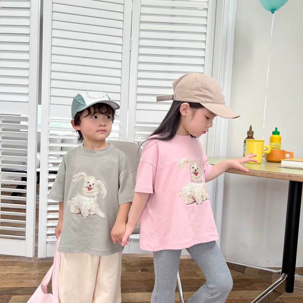 Áo thun cotton in hình chú chó dễ thương cho bé