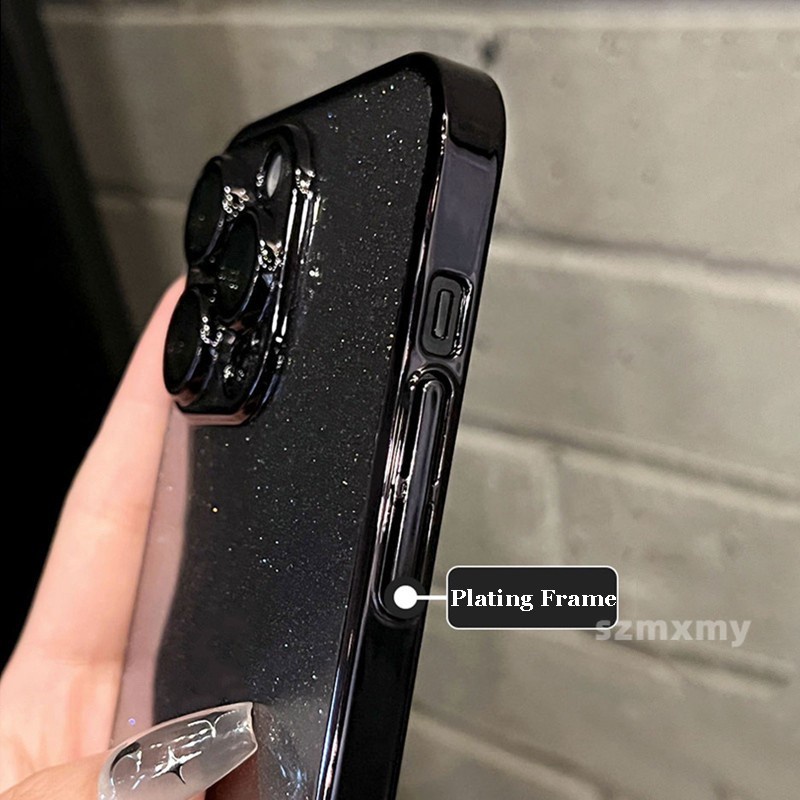 Mạ sang trọng vỏ điện thoại trong suốt long lanh cho iphone 15 14 plus 13 12 pro max siêu mỏng bling vỏ pc acrylic chống va đập