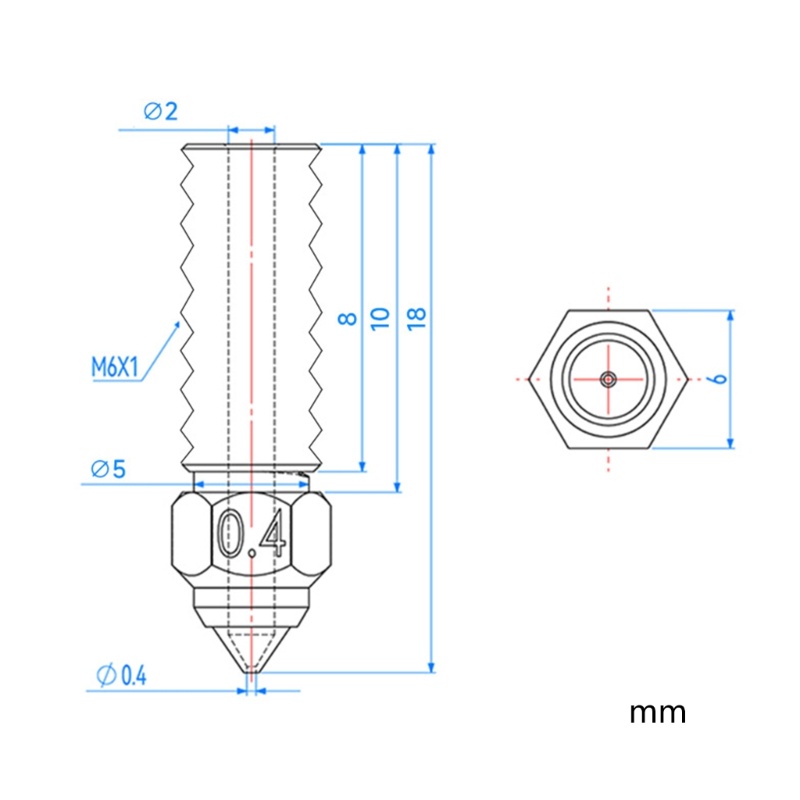 Nik Vòi Phun 0 4mm m6 Bằng Đồng 1 75mm Cho Máy In 3d Elego neptune 4