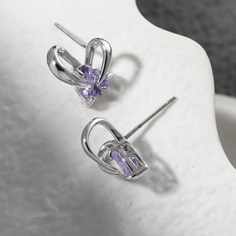 Khuyên Tai Hình Thỏ Đính Đá Zircon Màu Tím Sang Trọng