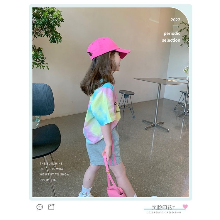 Áo Thun Màu Nhuộm In Hình Mặt Cười Phong Cách Hàn Quốc Thời Trang Mùa Hè Cho Bé Gái
