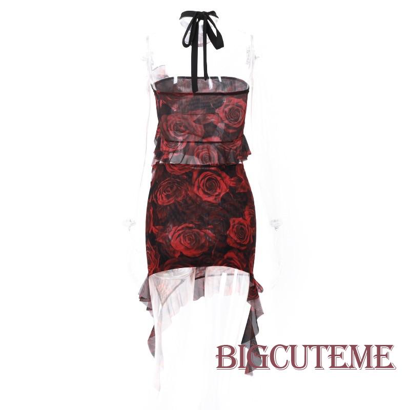 Bộ Trang Phục 2 Mảnh Gồm Áo Trễ Vai Không Tay + Chân Váy Ngắn In Hoa Thời Trang Cho Nữ