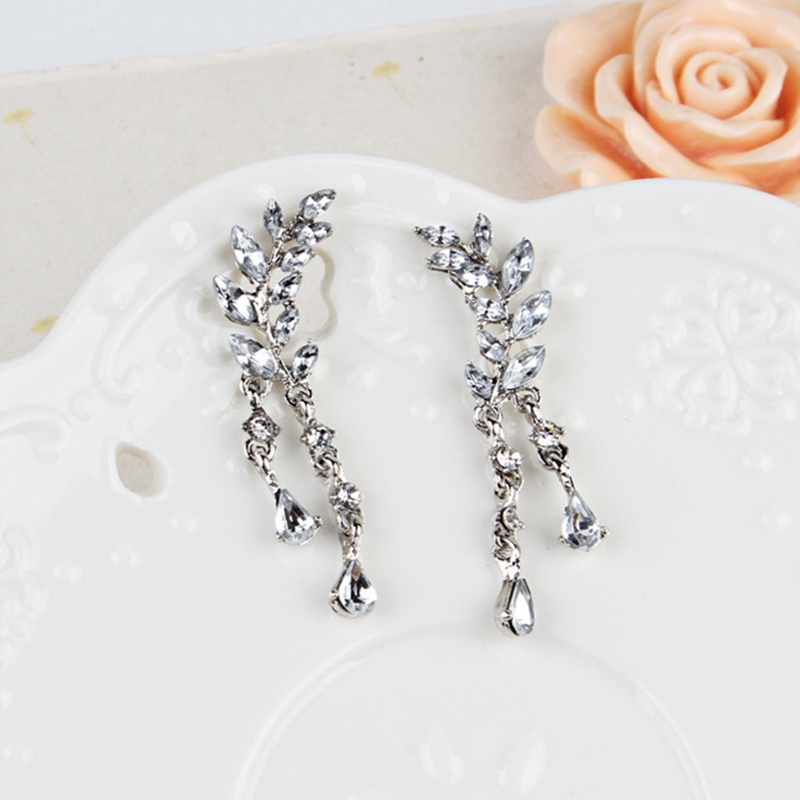 Bông Tai Dáng Dài Hình Chiếc Lá Đính Pha Lê Sang Trọng Thời Trang Cho Nữ