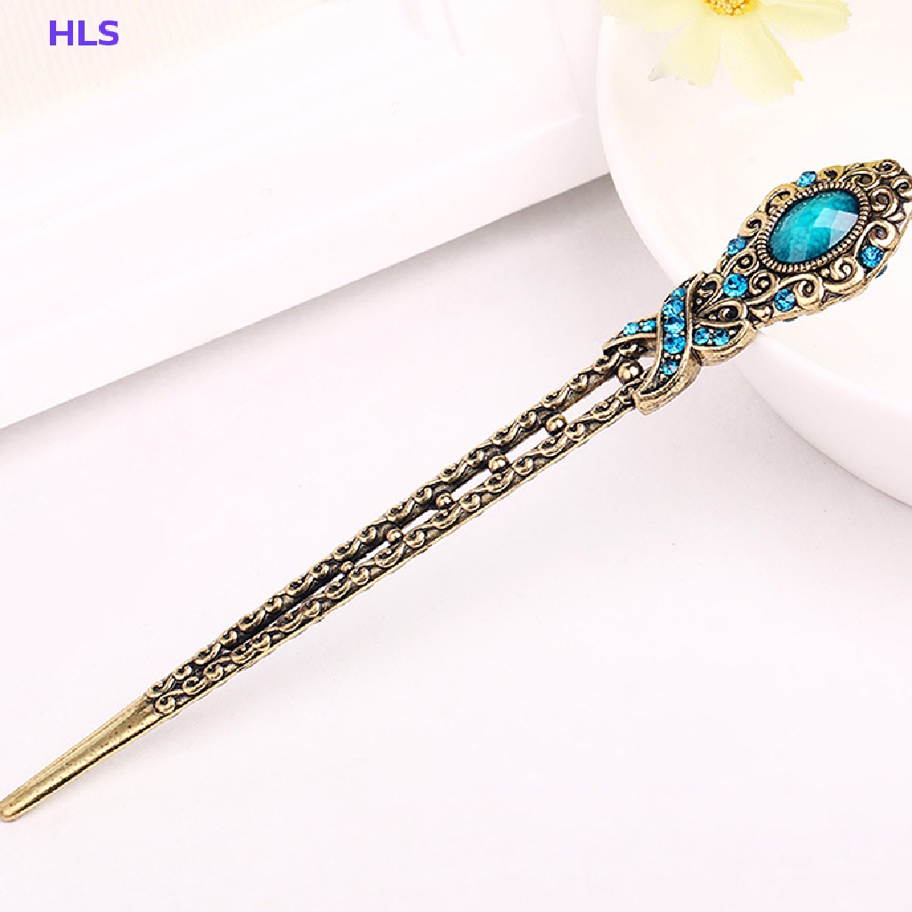 Trâm Cài Tóc Kim Loại Đính Đá Pha Lê Phong Cách Vintage Đơn Giản