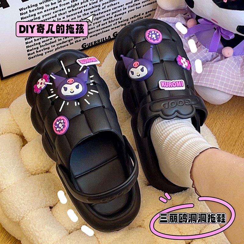 SANRIO Dép Xăng Đan Đi Biển Cỡ Lớn Họa Tiết Kuromi Dễ Thương Cho Nữ