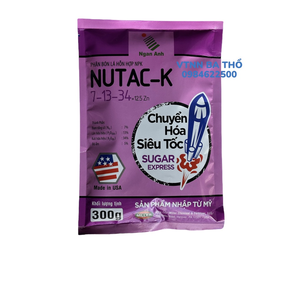 Phân Bón Lá NUTAC-K 7-13-34+TE 300gr (Xuất Xứ Mỹ)
