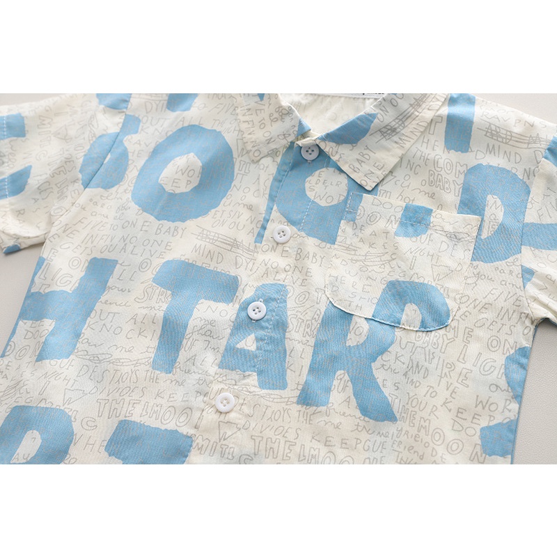 Bộ Áo Sơ Mi Tay Ngắn Phối Quần Short Vải Cotton Thời Trang Mùa Hè Cho Bé Trai