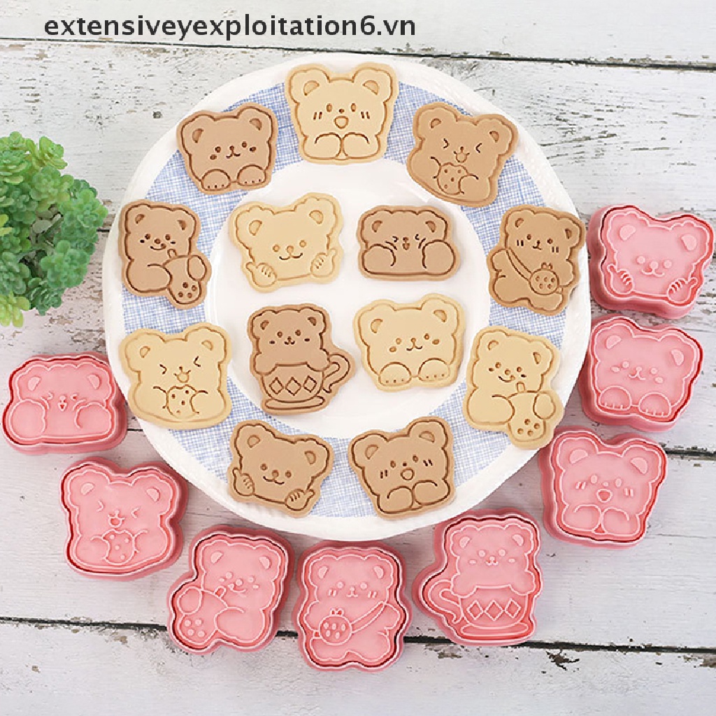 Bộ 8 Khuôn Cắt Tạo Hình Bánh Quy Hình Gấu 3D Bằng Nhựa