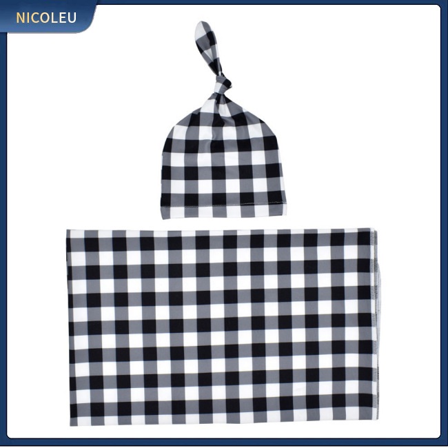 Đồ Chơi Nhân Vật Nicoleu | Set 2 Món Gồm Chăn Quấn In Họa Tiết Kẻ Sọc + Mũ Beanie Mềm Co Giãn Cho Bé Sơ Sinh