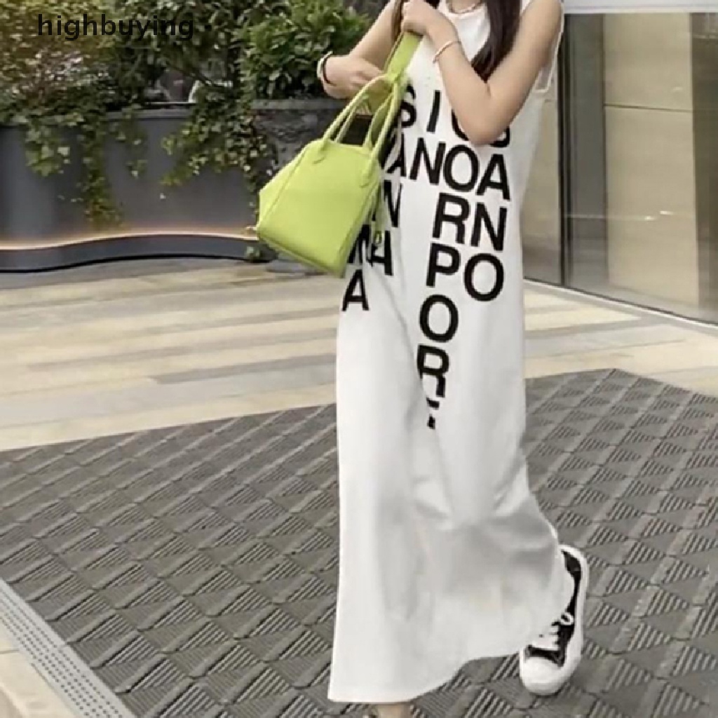 Đầm Dài In Chữ Thời Trang Hè Xinh Xắn Cho Nữ