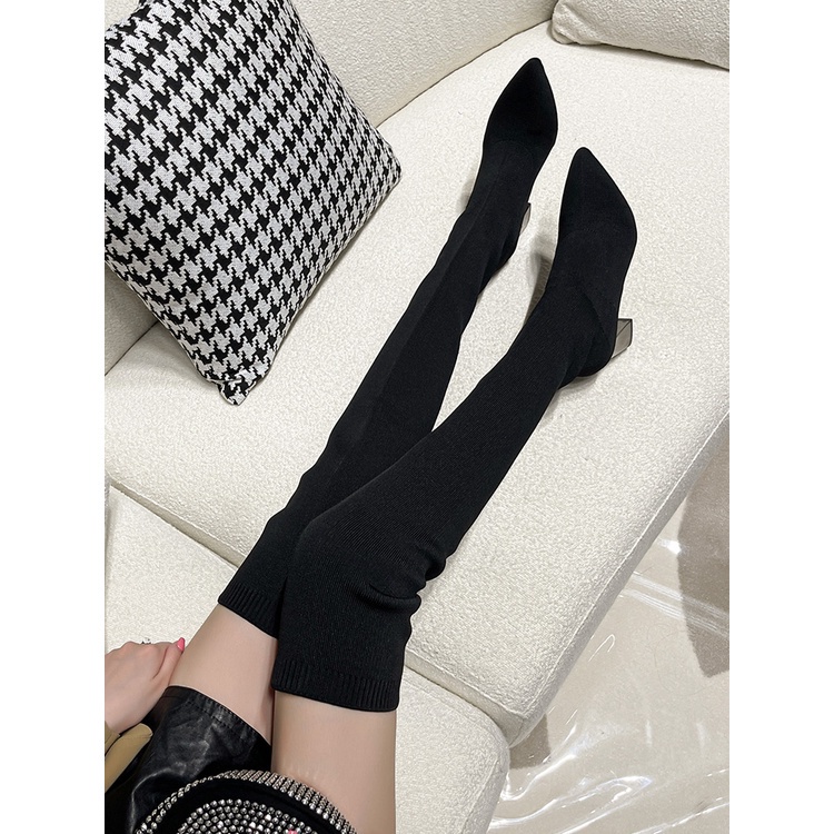 Sẵn Bốt Len Đùi gót tráng gương 7cm ôm chân quảng châu 9188 HÀNG SẴN GIAO NGAY