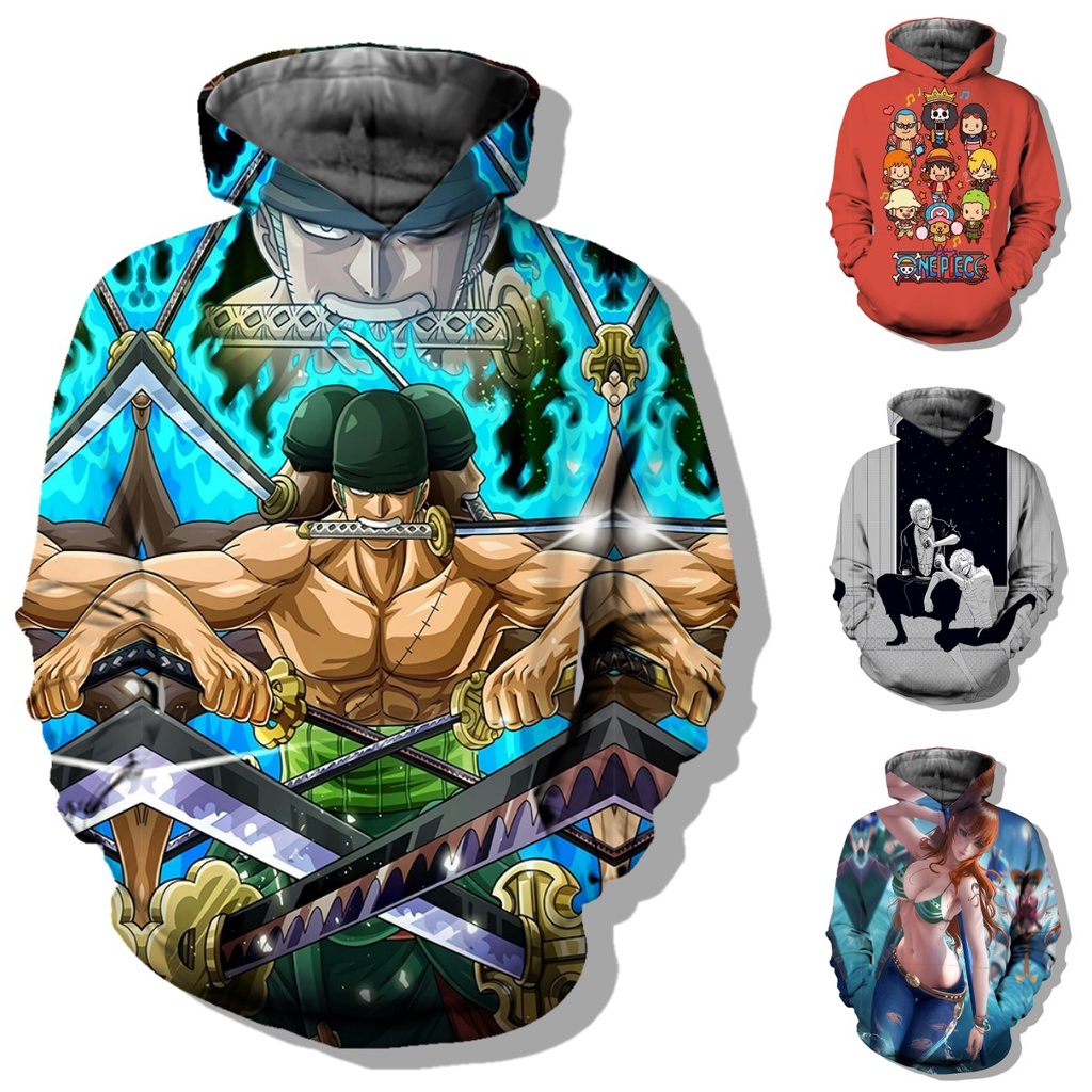 Áo Khoác Hoodie Có Khóa Kéo In Hình 3D Nhân Vật Luffy Ace Sabo Shanks Trong One Piece