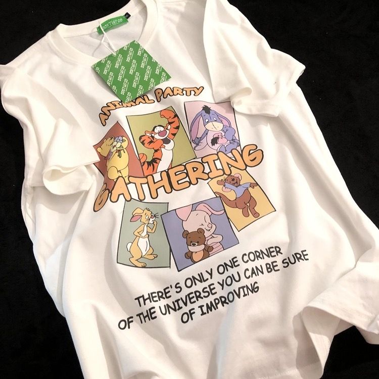 Áo Thun 100% Cotton Tay Ngắn In Họa Tiết Hoạt Hình Phong Cách Hàn Quốc Dành Cho Nam Nữ