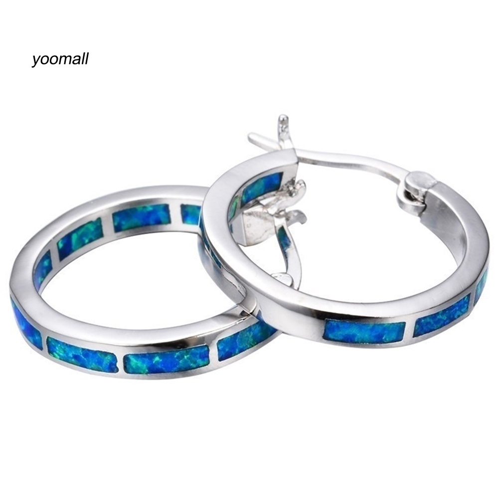 Khuyên Tai Nữ Dạng Vòng Tròn Đính Đá Opal Giả Nhiều Màu