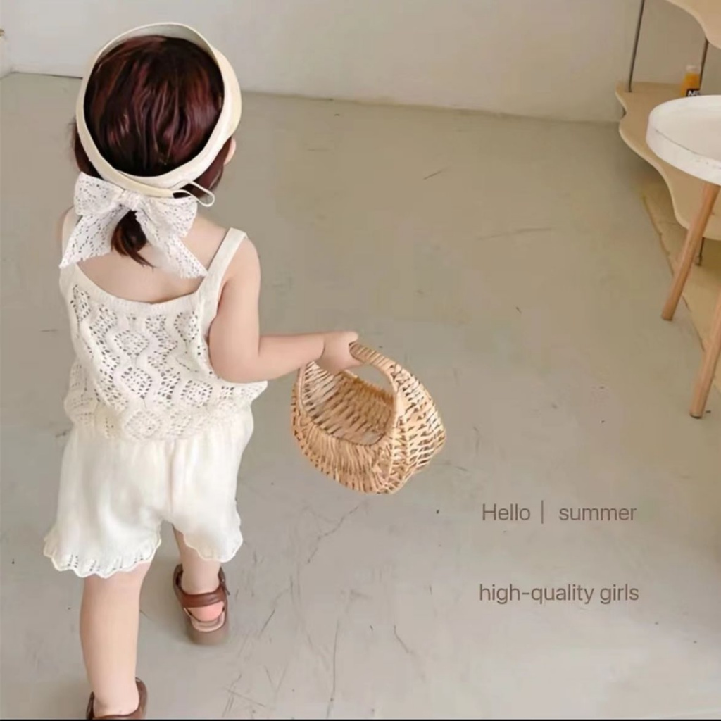 Set Áo Thun Ba Lỗ + Quần Short Dệt Kim Thời Trang Mùa Hè Hàn Quốc Cho Bé Gái