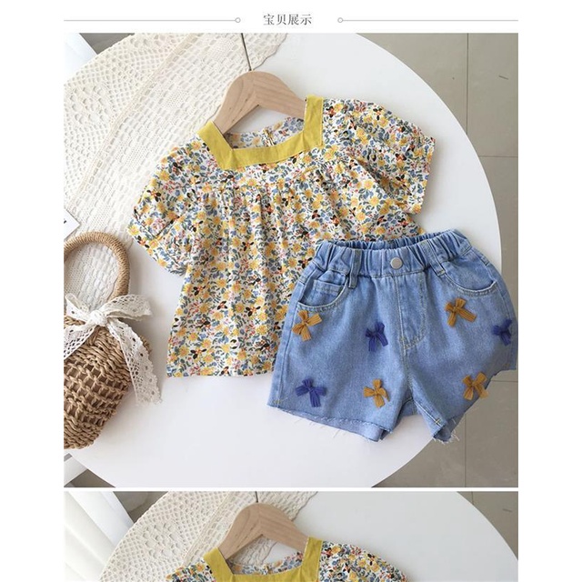 Áo Sơ Mi Cotton Tay Ngắn Cổ Vuông In Họa Tiết Hoa Phong Cách Hàn Quốc Thời Trang Mùa Hè Cho Bé Gái