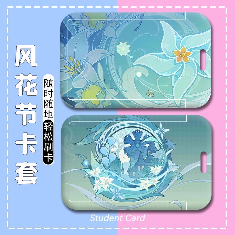 Ví Đựng Thẻ ID Họa Tiết Hoạt Hình Anime Genshin Impact Windblume Venti / Tighnari / Hutao Giá Đỡ