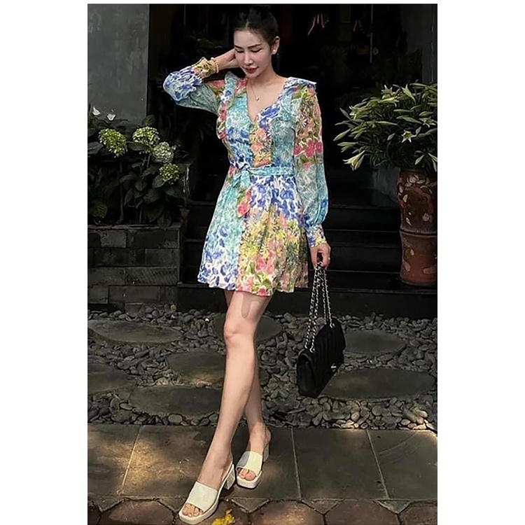 Đầm Zara In Họa Tiết Trang Trí Nơ Đóng Cúc Phối Thắt Lưng Nhiều Lớp Thời Trang Mùa Xuân 22892149
