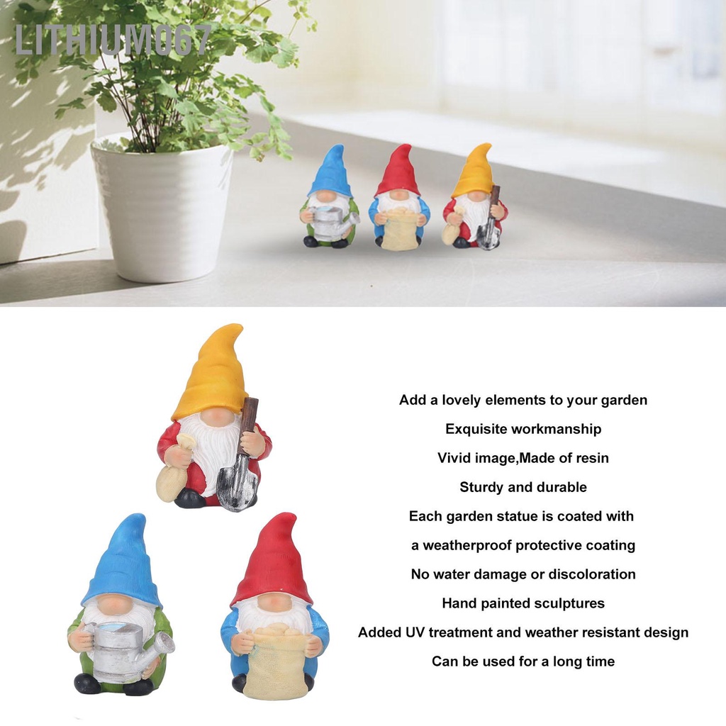 Lithium067 3 Vườn Gnome Tượng Dễ Thương Vẽ Tay Chống Mưa UV Điều Trị Gnomes Ngoài Trời Cho Bãi Cỏ Hiên Nhà