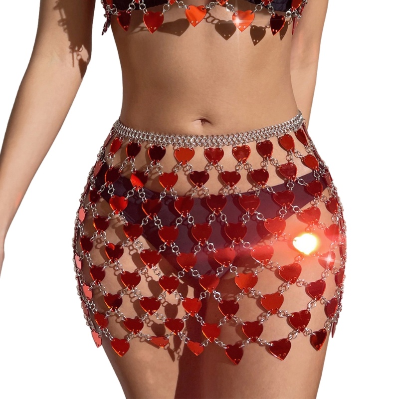 Xiangbao Bộ Áo Ngực Và Chân Váy Tua Rua Đính Kim Sa Hình Trái Tim Cho Nữ