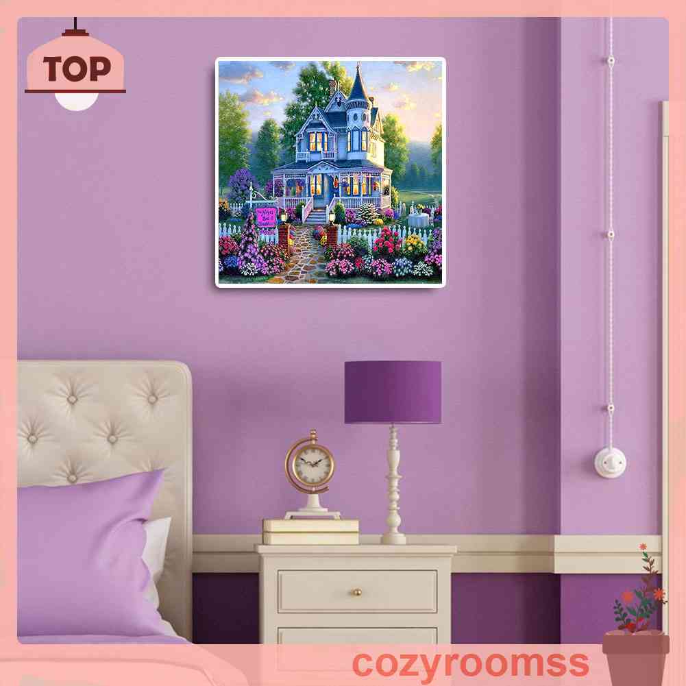 Tranh Đính Đá Kim Cương Toàn Bộ Hình Vẽ Biệt Thự Hoa DIY