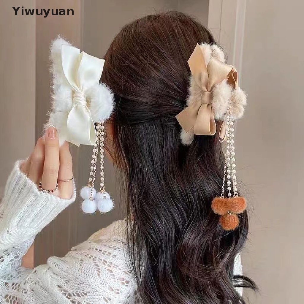 < Yiwuyuan > Kẹp Tóc Đuôi Ngựa Dạng Nơ Lông Nhung Thời Trang Thu Đông Mới